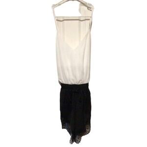 Hommage LA Women's Sheer White Black Lace Romper One-Piece Outfit Size M
